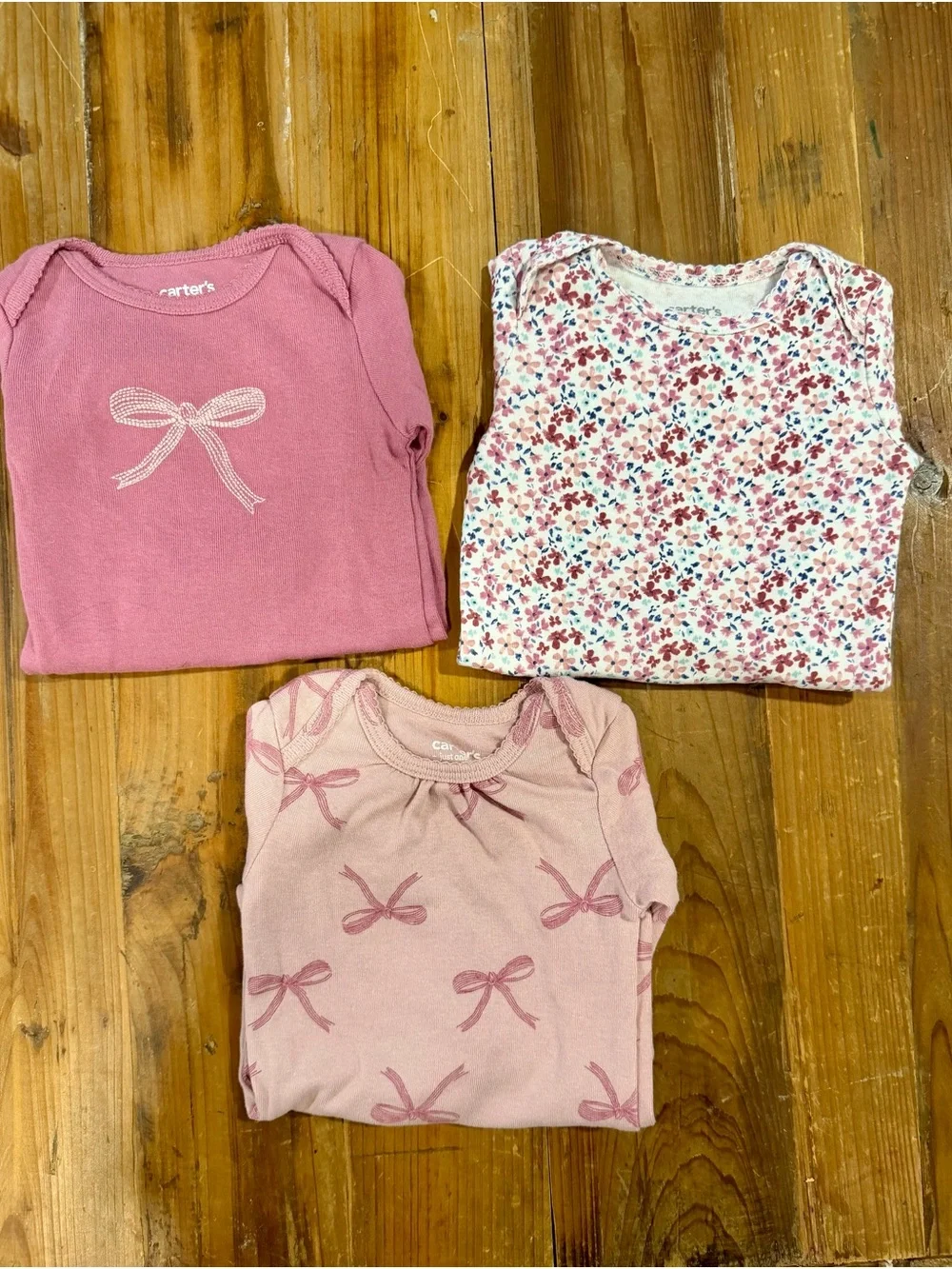 Carter's Pink Bow & Floral 3-Pack Long Sleeve Bodysuits 9 months